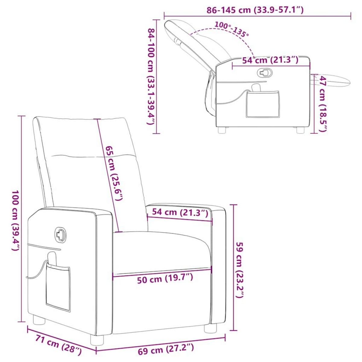 VIDAXL Fauteuil de massage inclinable Noir Tissu