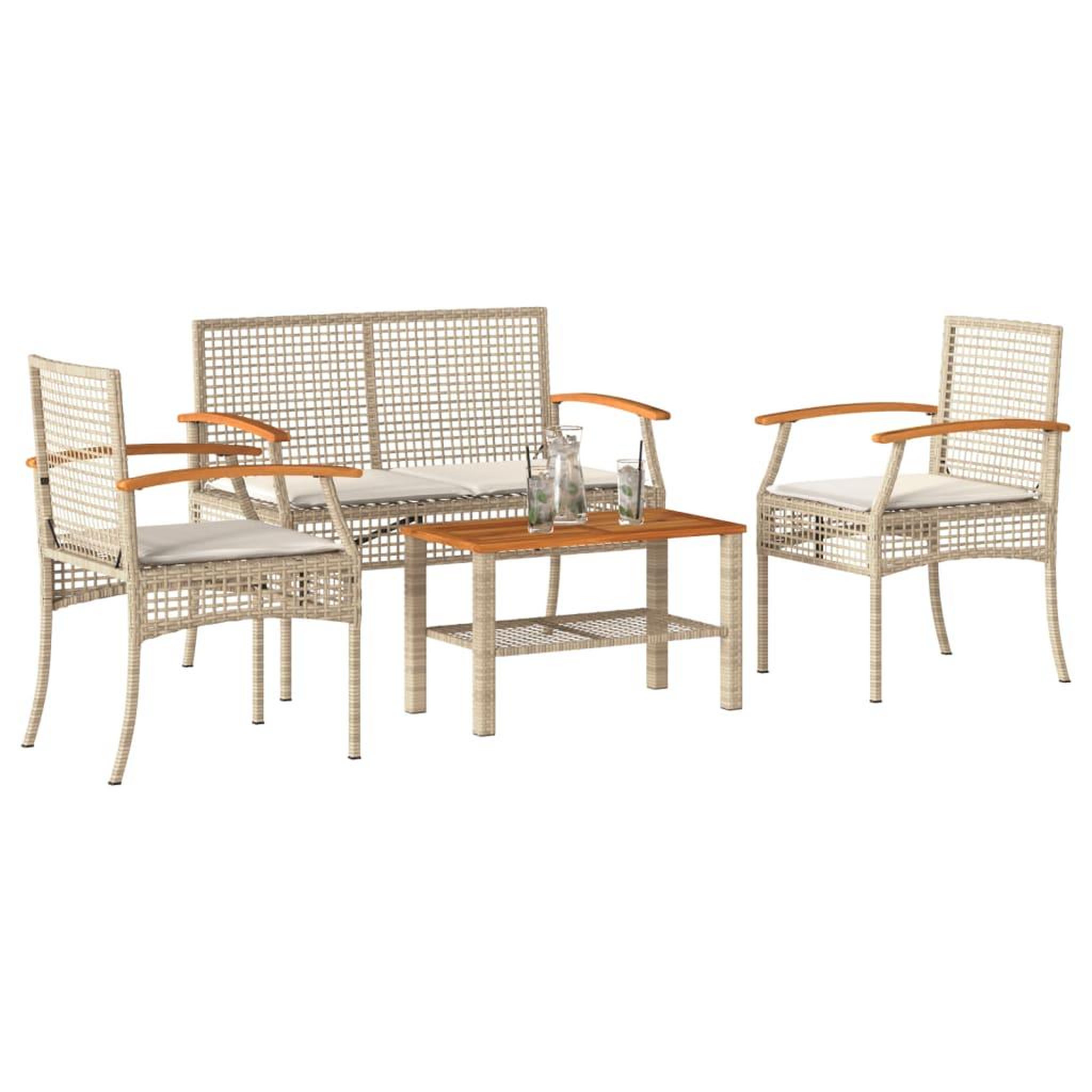 VIDAXL Salon de jardin avec coussins 4 pcs beige resine tressee
