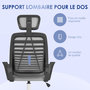 Voir la diapositive 5 : VINSETTO Chaise de bureau ergonomique - appui-tête réglable, soutien lombaire, hauteur réglable, pivotante - polyester bleu