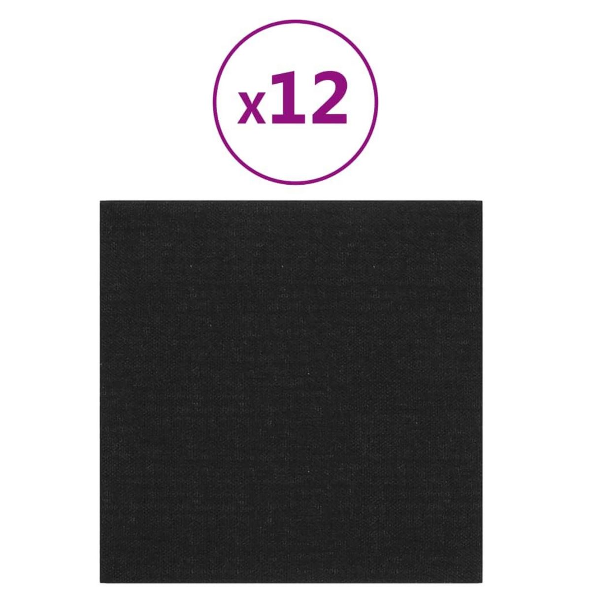 VIDAXL Panneaux muraux 12 pcs Noir 30x30 cm Tissu 1,08 m²