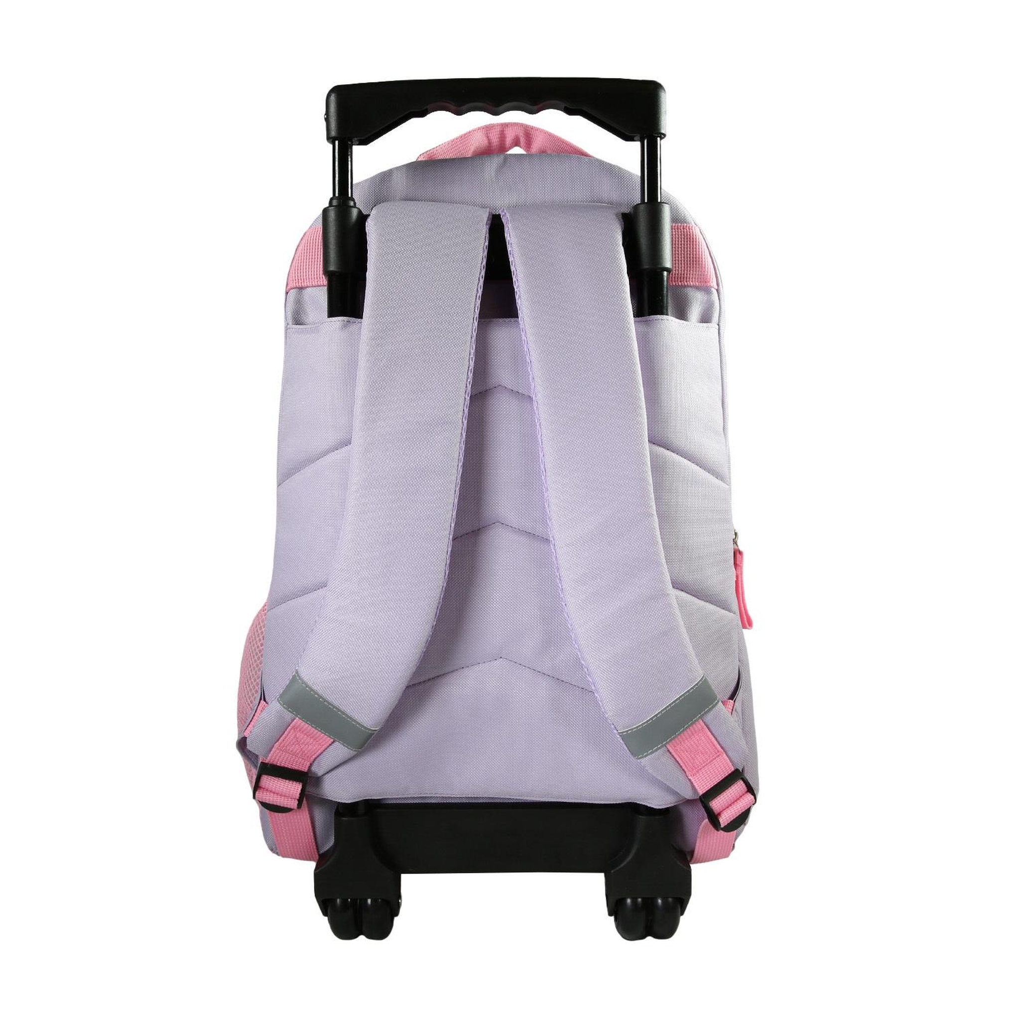 Voir la diapositive 4 : Bagtrotter Bagtrotter - Cybel - Sac à Dos Scolaire - Sac à Dos à Roulettes -  Violet - 2 Compartiments Zippés - 1 Poche Bouteille - 33x16x45cm - Bretelles Matelassées - Dos Matelassé - Matière Polyester - Sac à Dos Scolaire Primaire