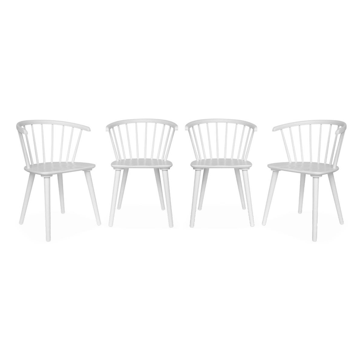 SWEEEK Lot de 4 chaises blanches à barreaux en bois et contreplaqué. Paula. L 51 x P 53 x H 75cm
