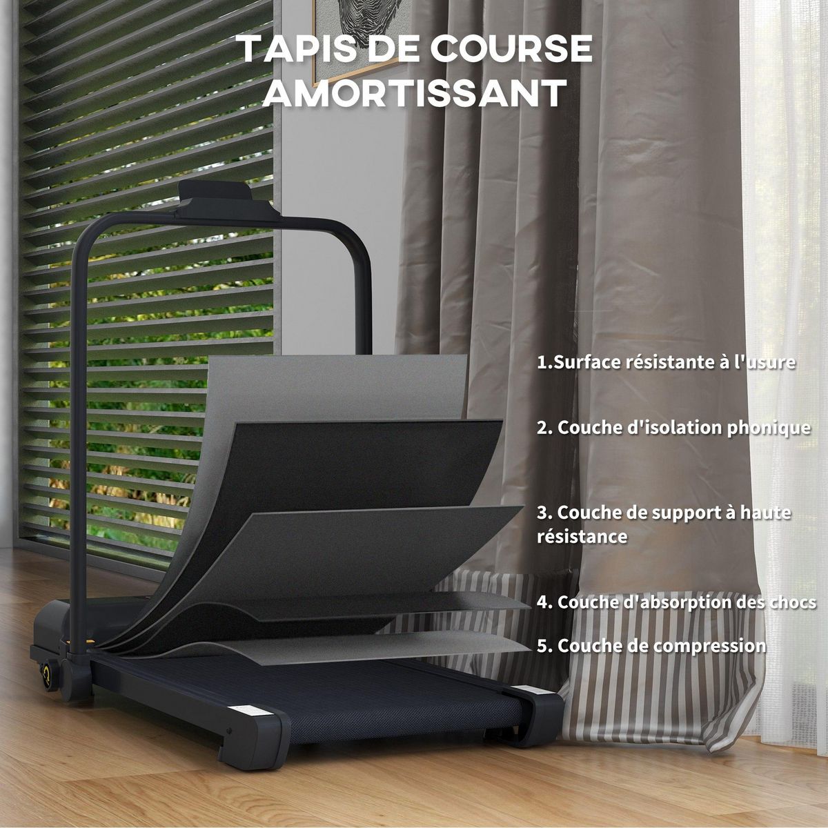 HOMCOM Tapis de course pliable 10 Km/h max. 38x100 cm télécommande écran LED multifonction