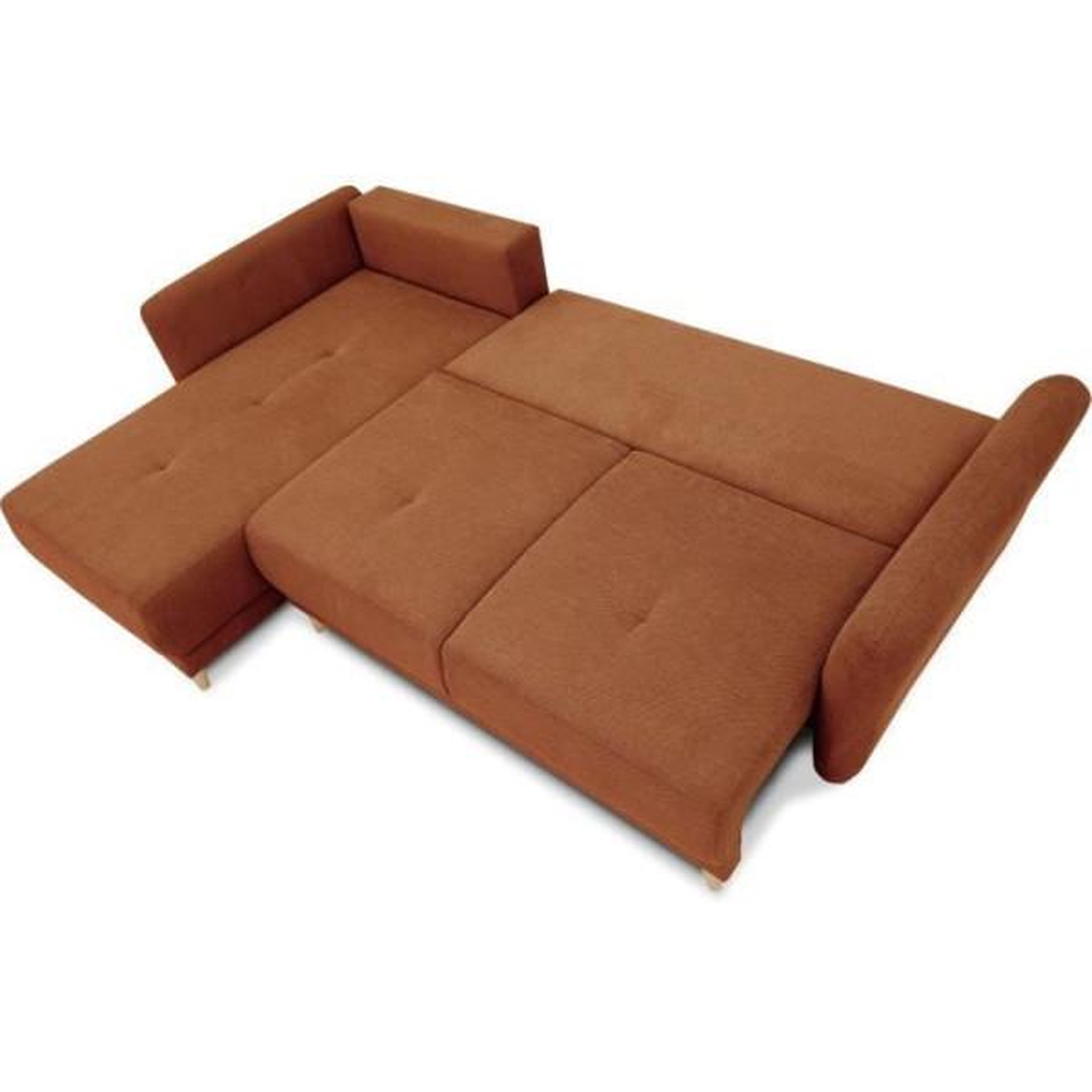 Voir la diapositive 4 : MARKET24 Canapé d'angle convertible réversible 3-4 places CLAUDIUS - Tissu Terracotta - Coffre de rangement - L 244 x P 158 x H 95 cm