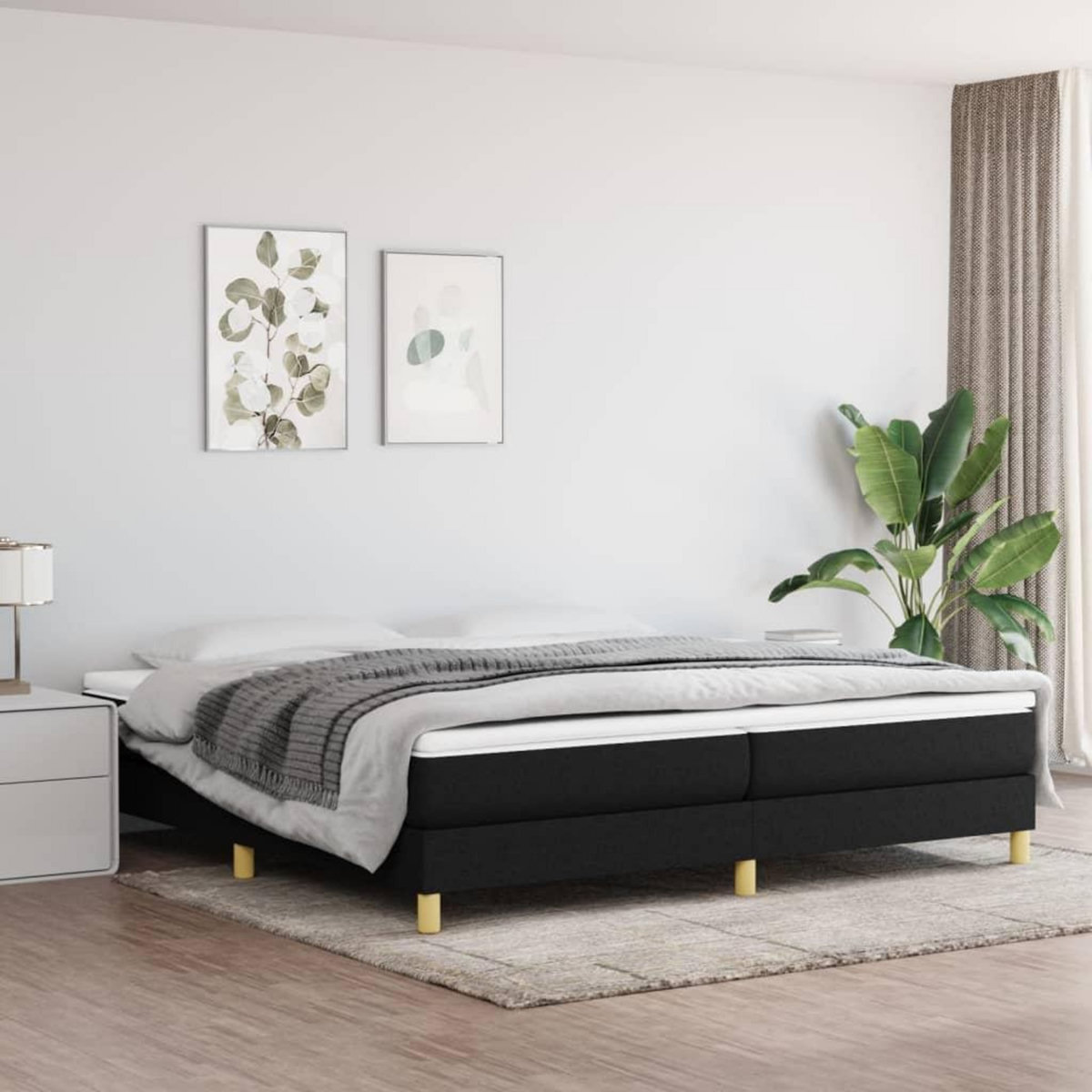 VIDAXL Sommier a lattes de lit avec matelas Noir 200x200 cm Tissu