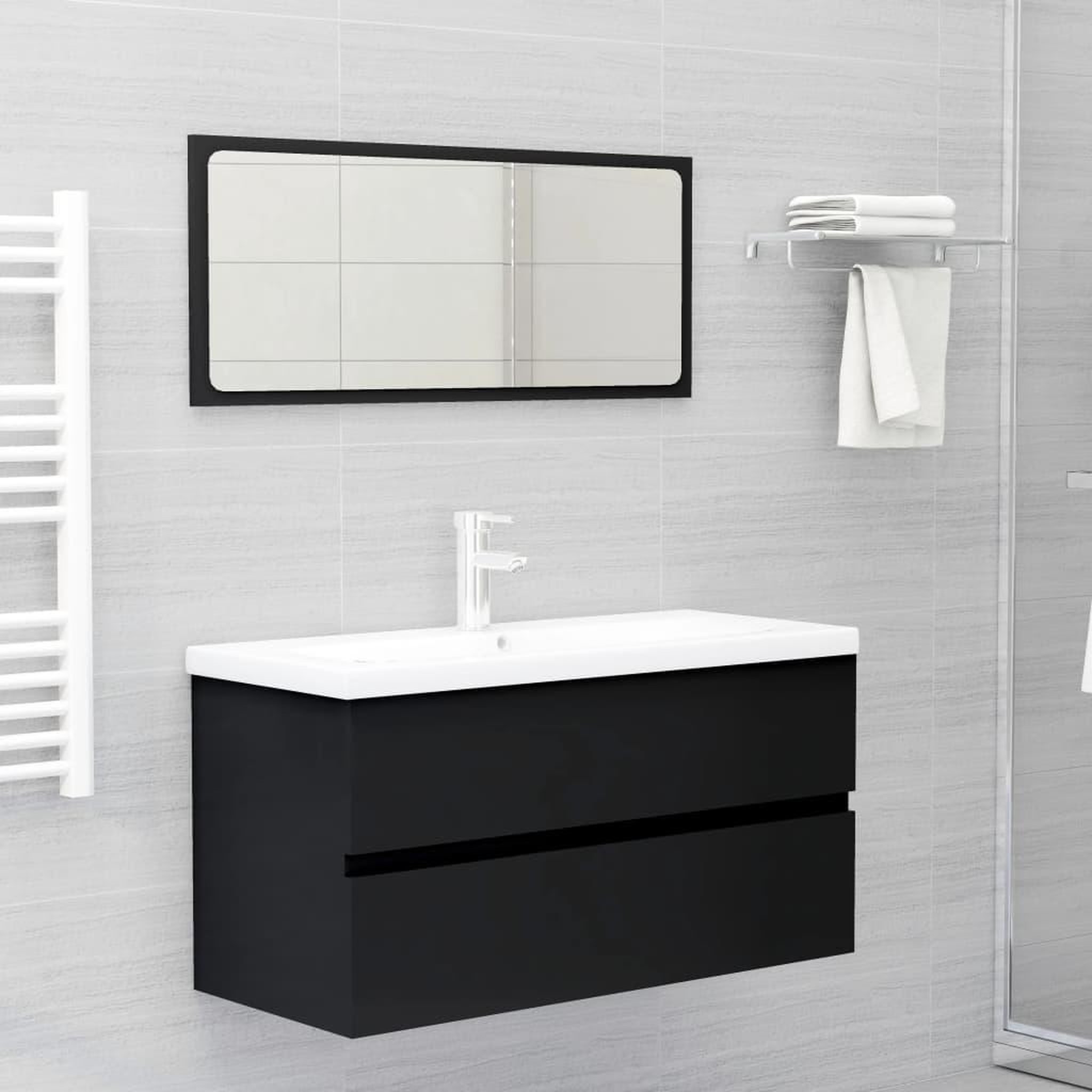 Voir la diapositive 3 : VIDAXL Armoire d'evier Noir 90x38,5x45 cm Bois d'ingenierie
