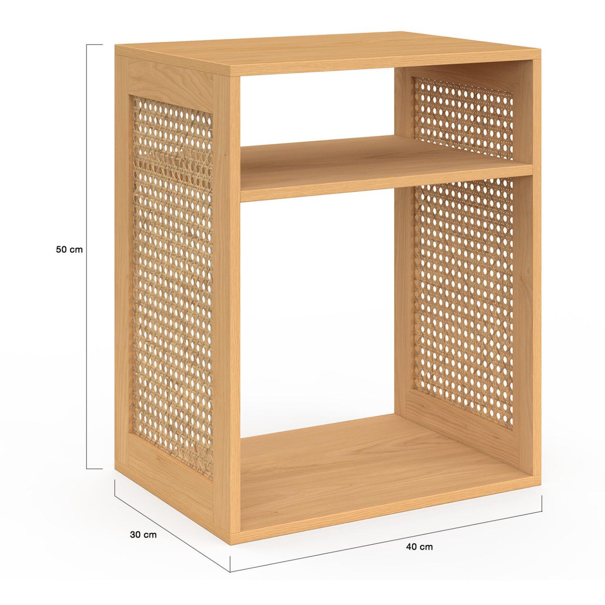 Voir la diapositive 4 : ID MARKET Lot de 2 tables de chevet nora avec rangements ouverts cannage et bois