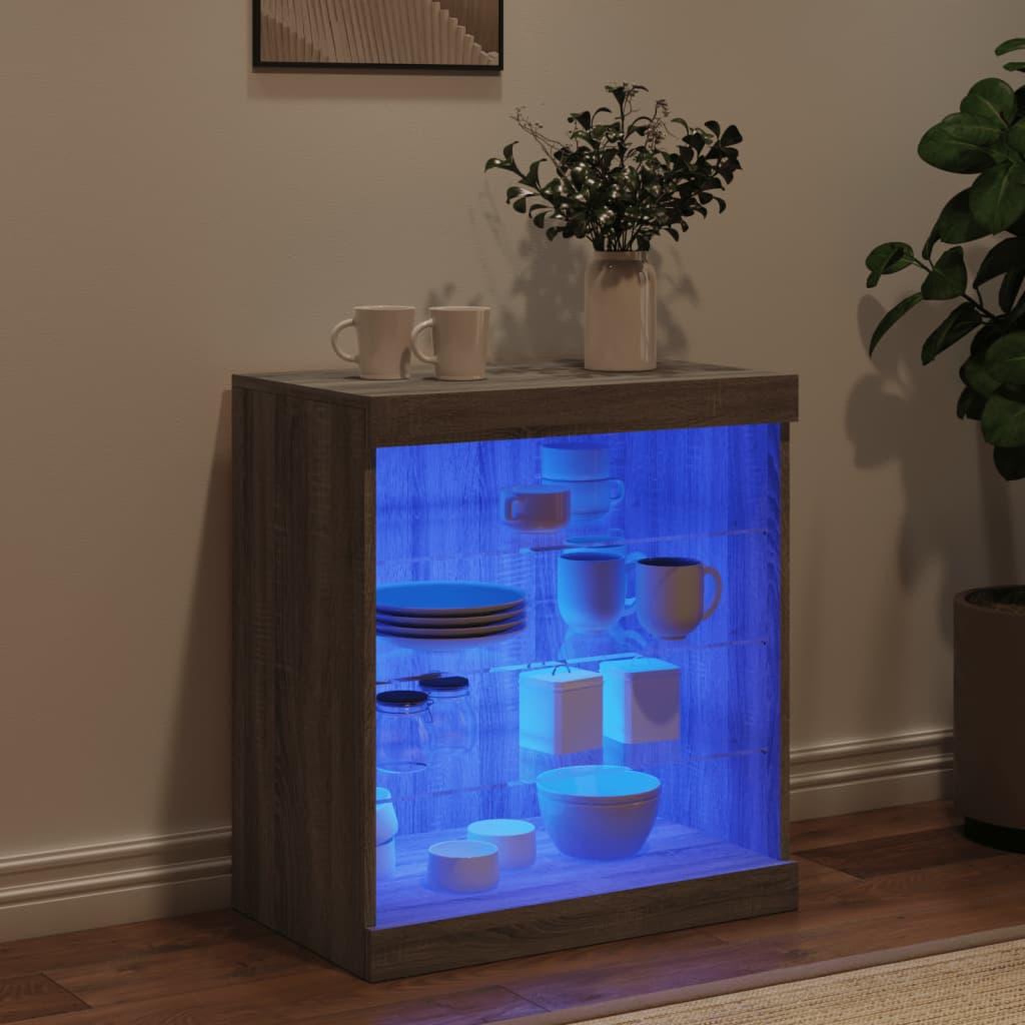 Voir la diapositive 3 : VIDAXL Buffet avec lumieres LED sonoma gris 60,5x37x67 cm
