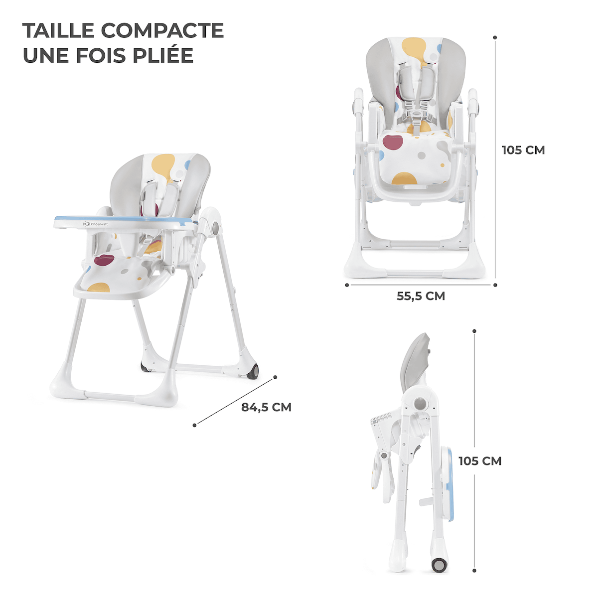 KINDERKRAFT Chaise haute bebe reglable pliante plateau amovib