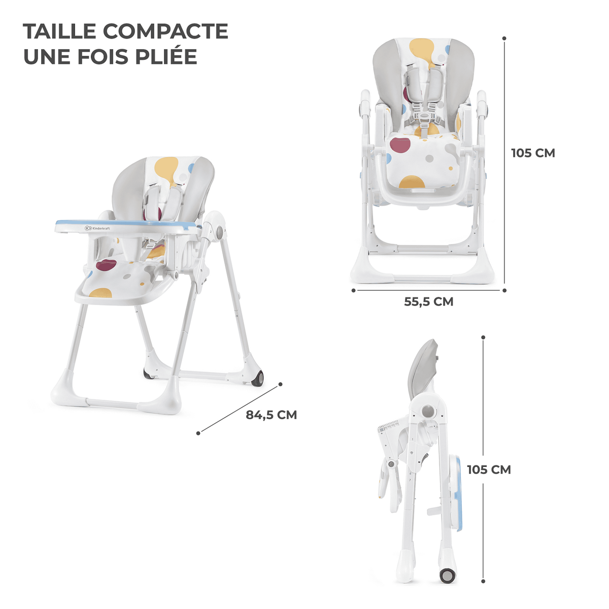KINDERKRAFT Chaise haute bebe reglable pliante plateau amovib