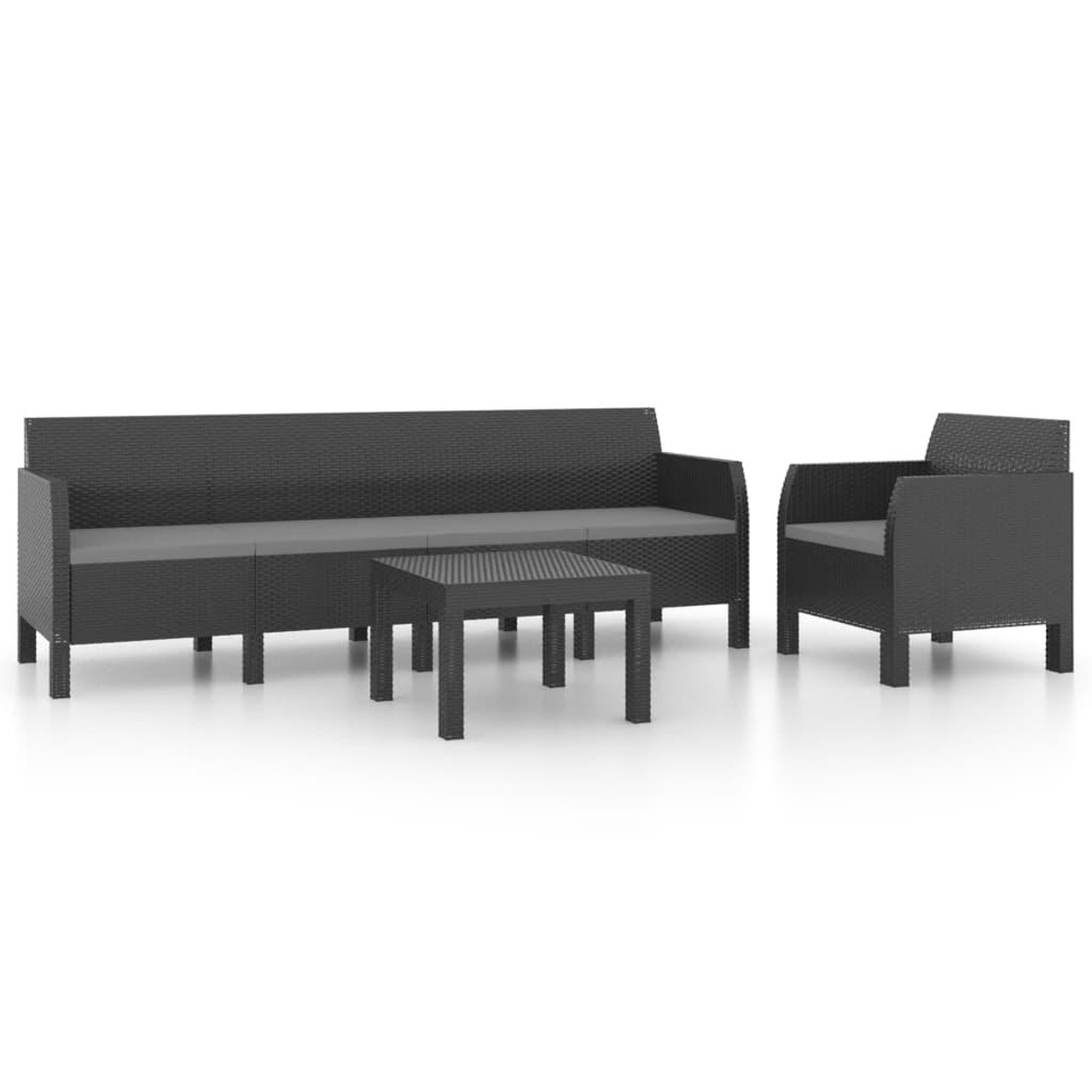 Voir la diapositive 2 : VIDAXL Salon de jardin 3 pcs avec coussins PP Rotin Anthracite