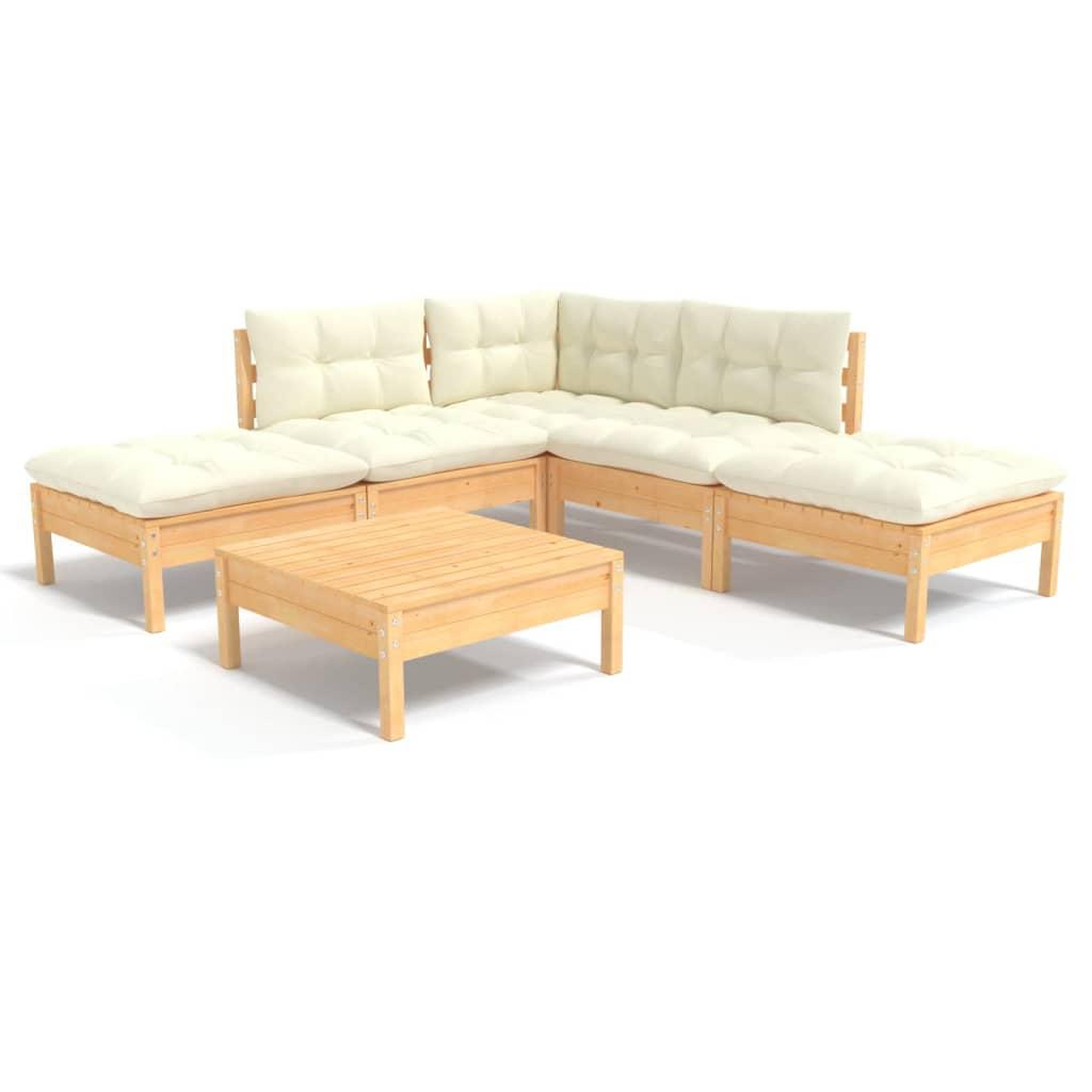 Voir la diapositive 2 : VIDAXL Salon de jardin 6 pcs avec coussins creme bois de pin