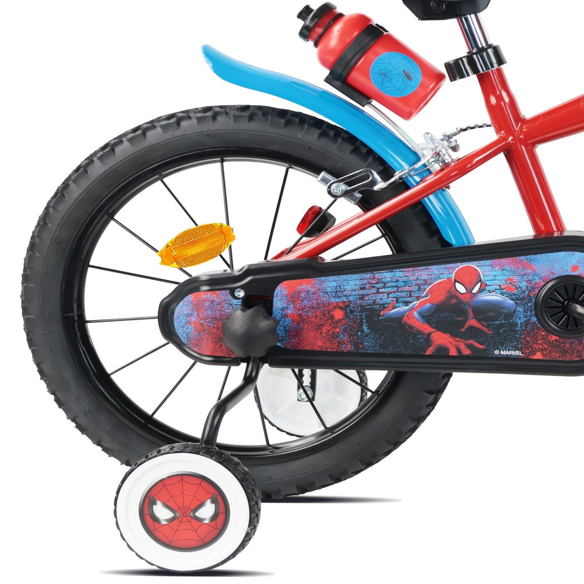 Spiderman Vélo enfant 16'' SPIDERMAN / MARVEL pour enfant de 100 cm à 125 cm avec 2 freins, plaque avant, bidon arrière et pneus gonflables !