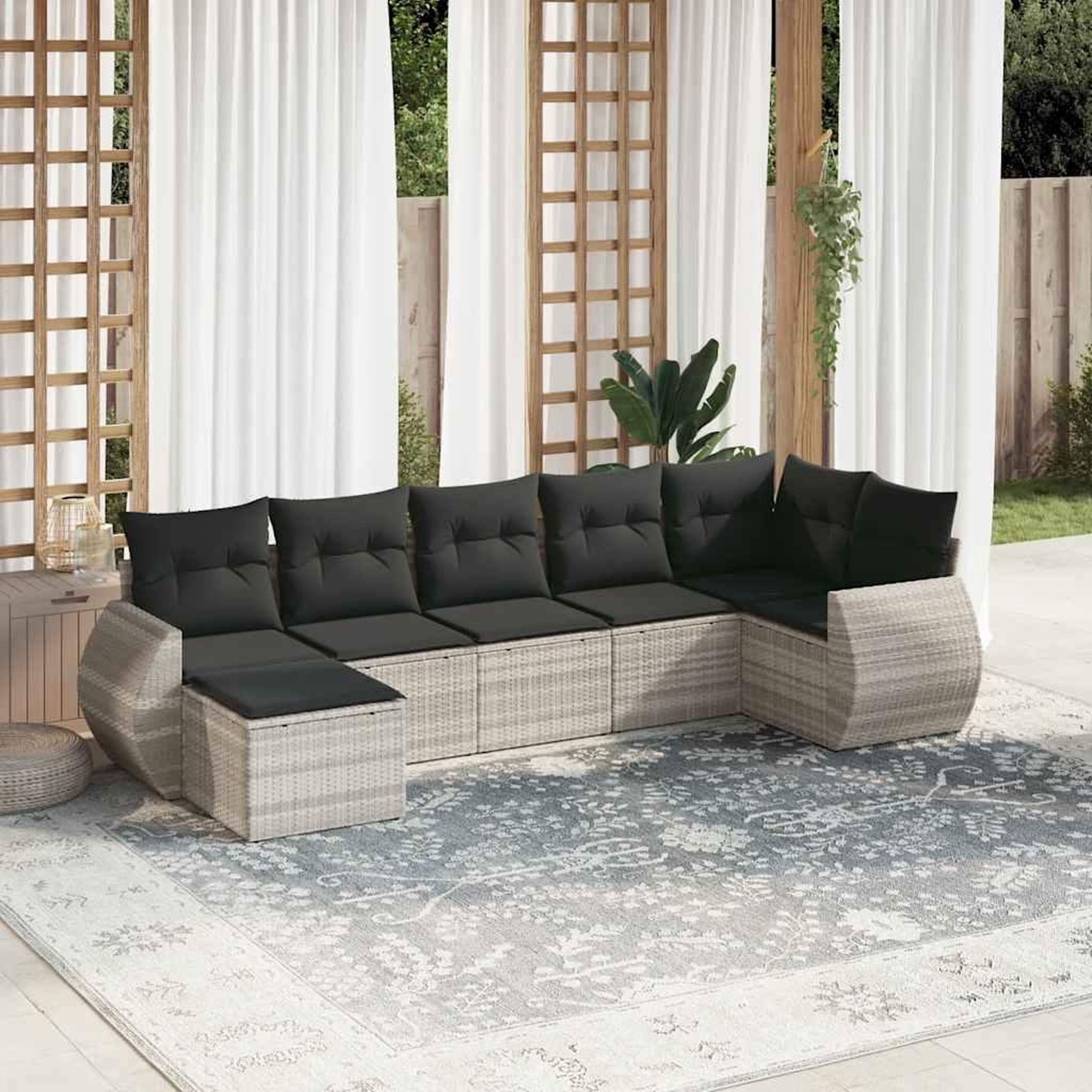 VIDAXL Salon de jardin avec coussins 7 pcs gris clair resine tressee