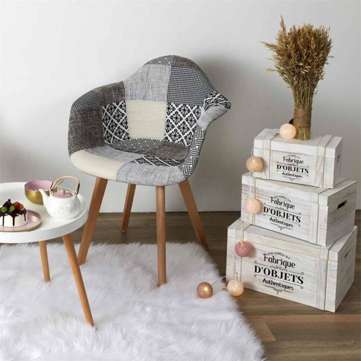 Paris Prix Lot de 3 Cagettes en Bois  Malle Creuse  42cm Blanc