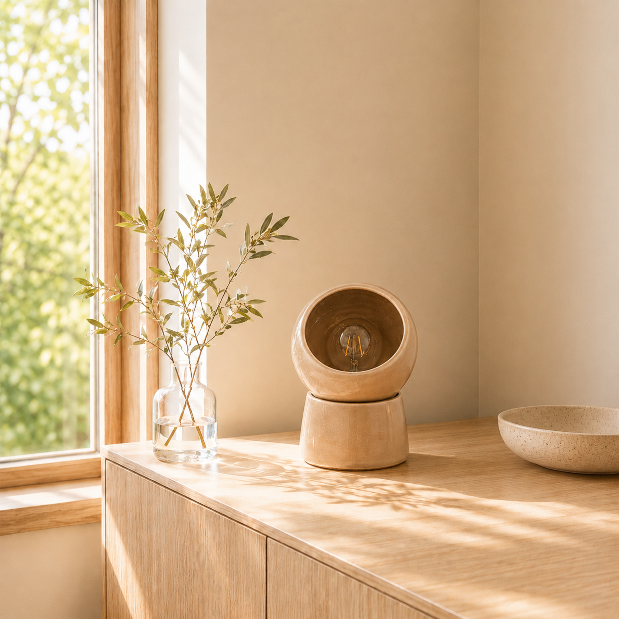 Voir la diapositive 5 : MAISON PAVANE Lampe à poser en céramique beige-Halo