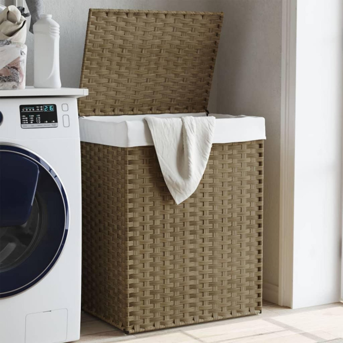 VIDAXL Panier a linge avec couvercle 46x33x60 cm resine tressee