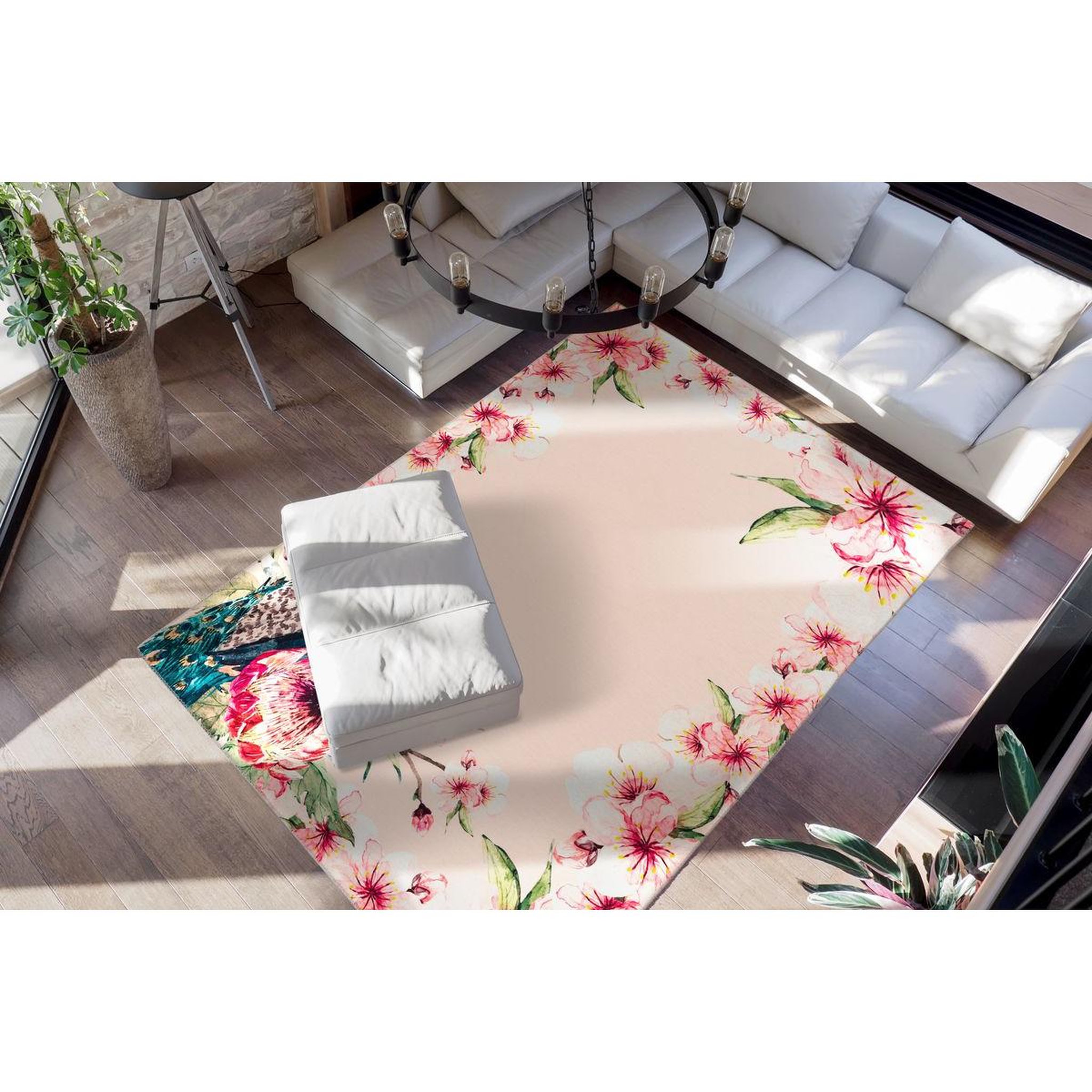 Voir la diapositive 2 : Paris Prix Tapis Imprimé Fleuri à Poils Courts  Blossom  Crème