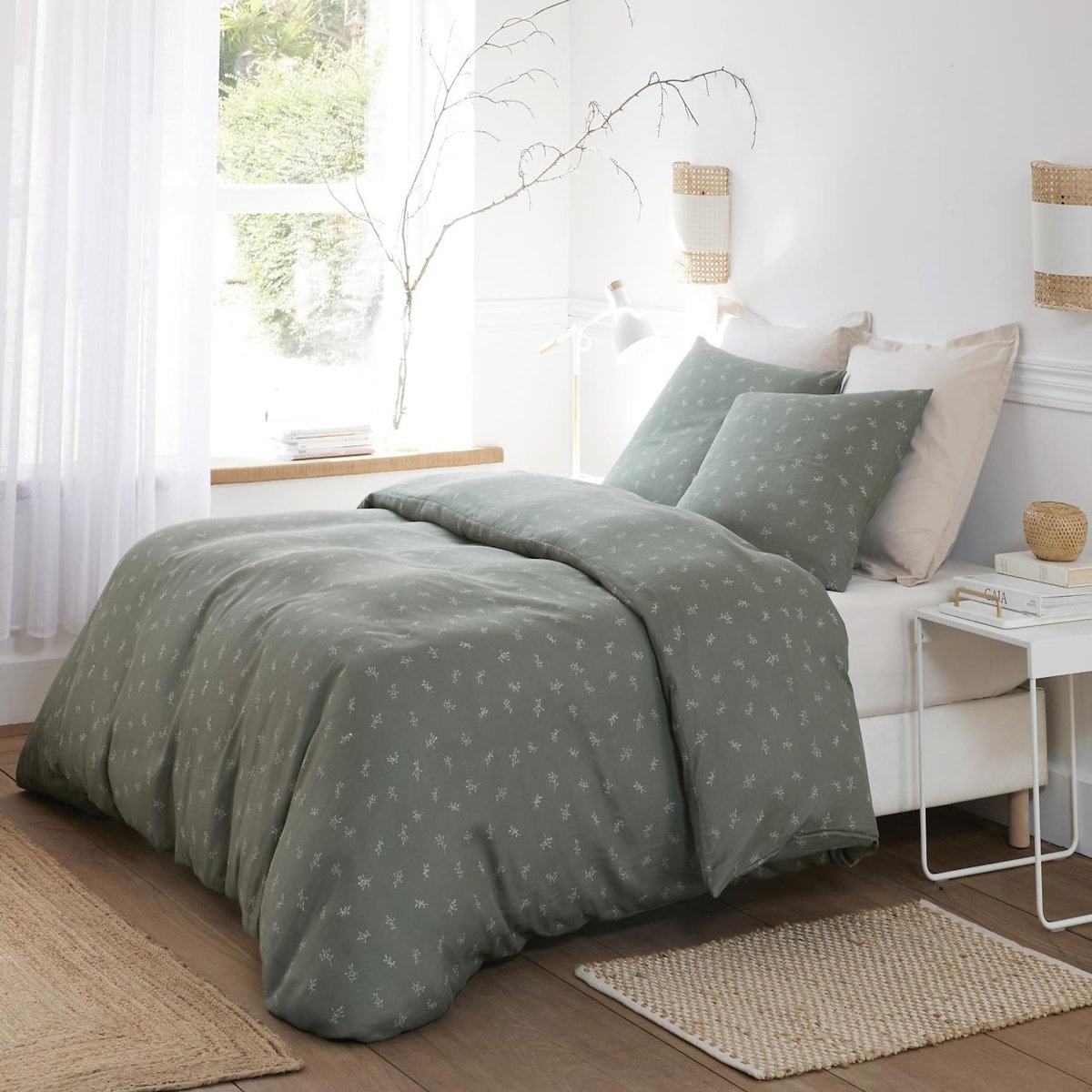 BATON ROUGE Parure housse de couette 100% gaze de coton imprimé celestine