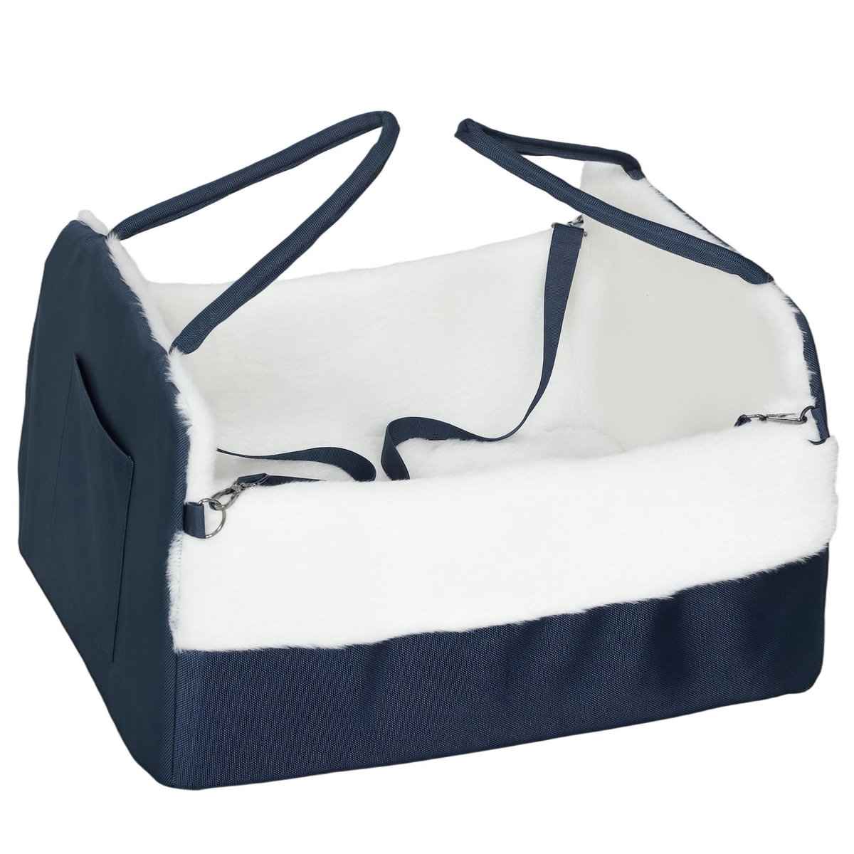 PAWHUT Siège auto sac de transport chien 2 en 1 - réglable - revêtement effet fourrure déhoussable - polyester bleu