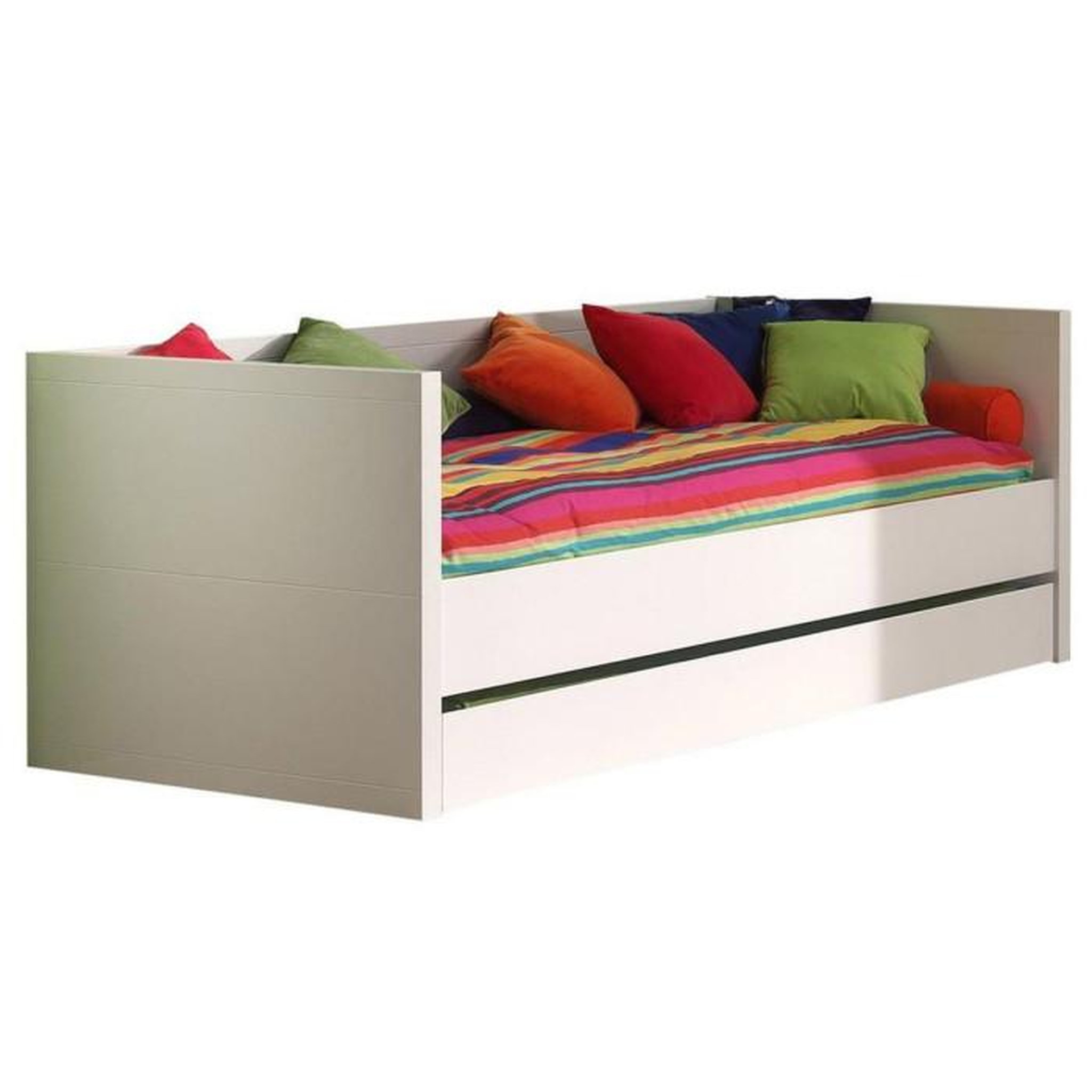 Voir la diapositive 2 : Paris Prix Pack - Lit Banquette Enfant, Tiroir, Armoire & Lot de 2 Étagères  Lara  Blanc