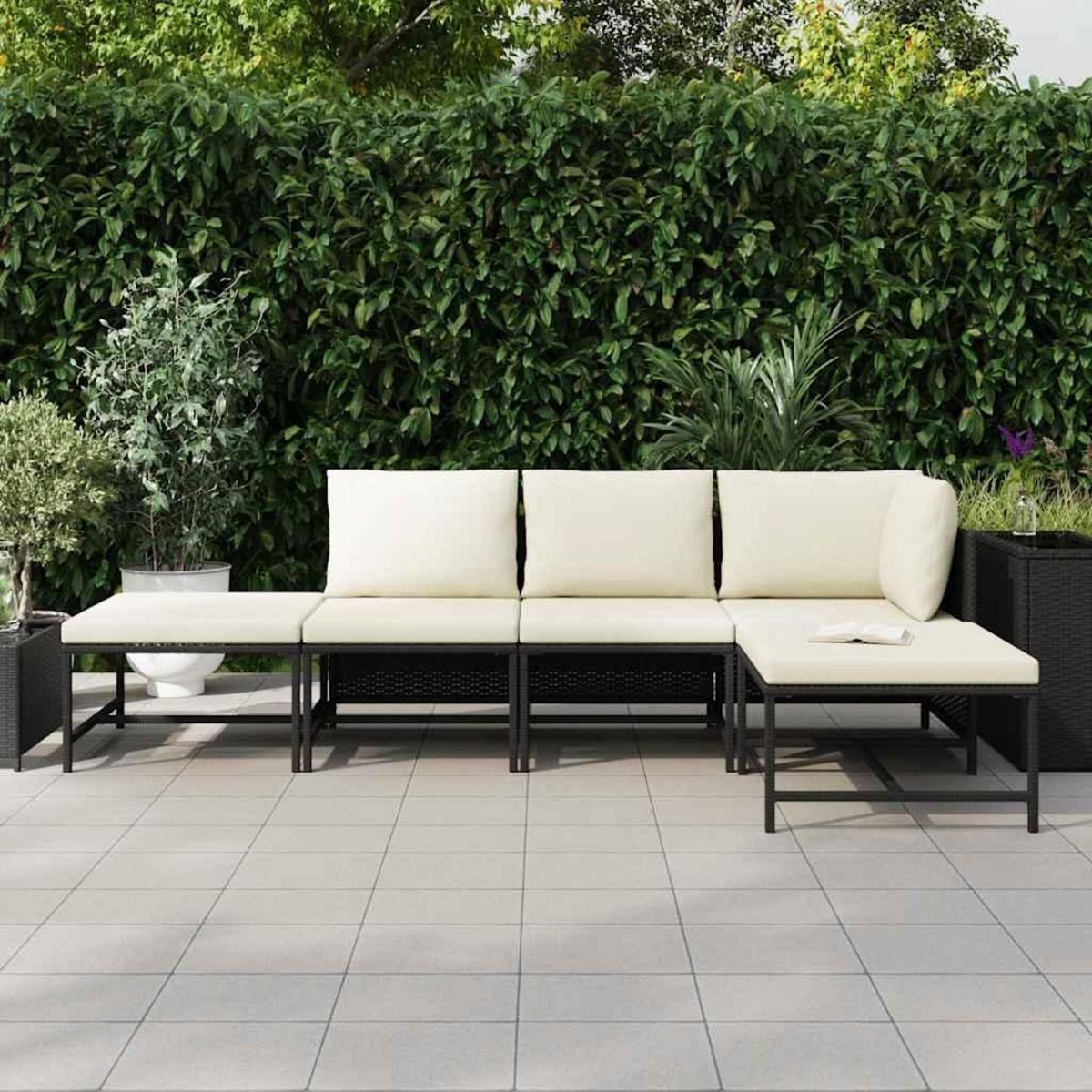 VIDAXL Salon de jardin 5 pcs avec coussins Noir Resine tressee