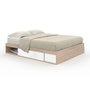 Voir la diapositive 1 : ID MARKET Cadre de lit double SALEM avec rangements et sommier 160 x 200 cm façon hêtre et blanc