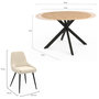 Voir la diapositive 6 : ID MARKET Ensemble table à manger extensible ronde ALIX bois et noir 110-150 cm et 4 chaises THALYA velours beige