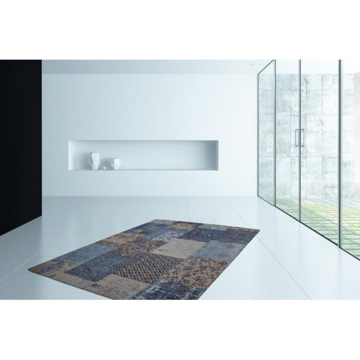 Paris Prix Tapis Tissé Vintage Patchwork  Symphony  Bleu
