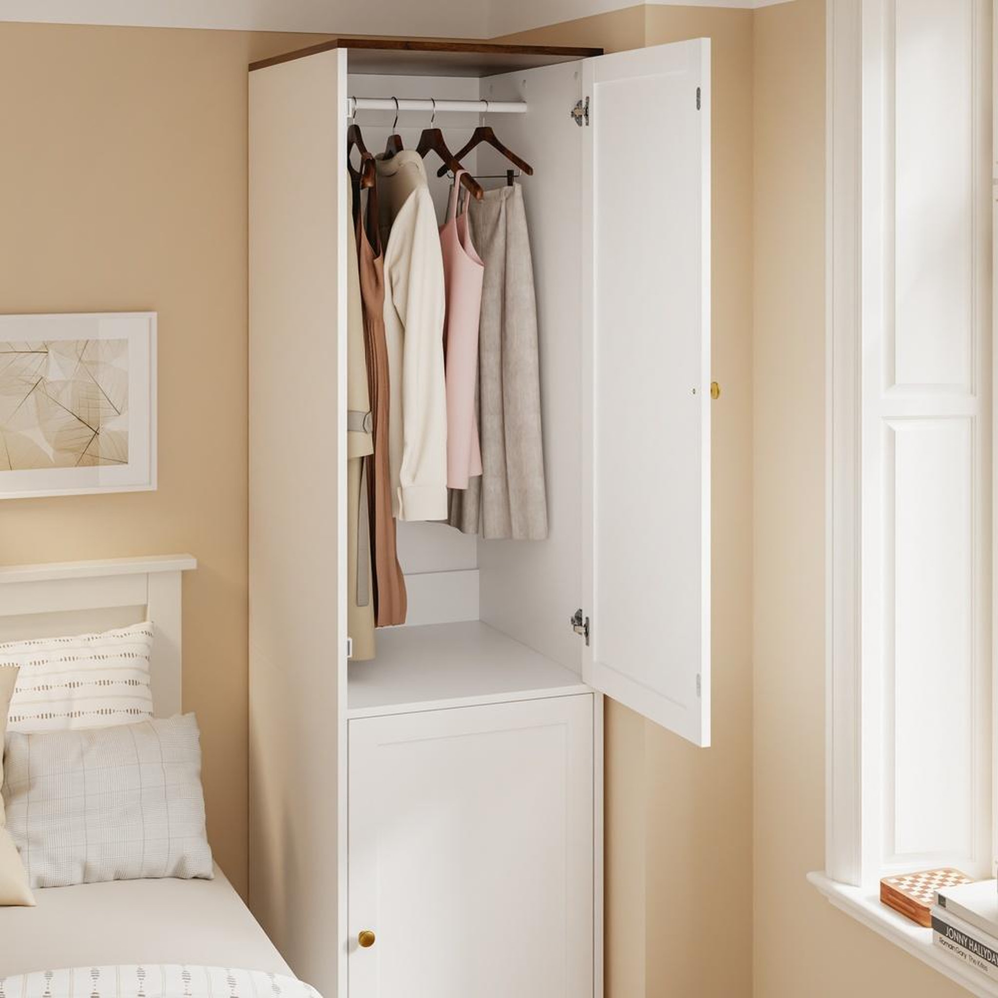 Voir la diapositive 5 : SOBUY Armoire étroite 2 portes blanc avec décor bois 45x55x187cm ksb03-w