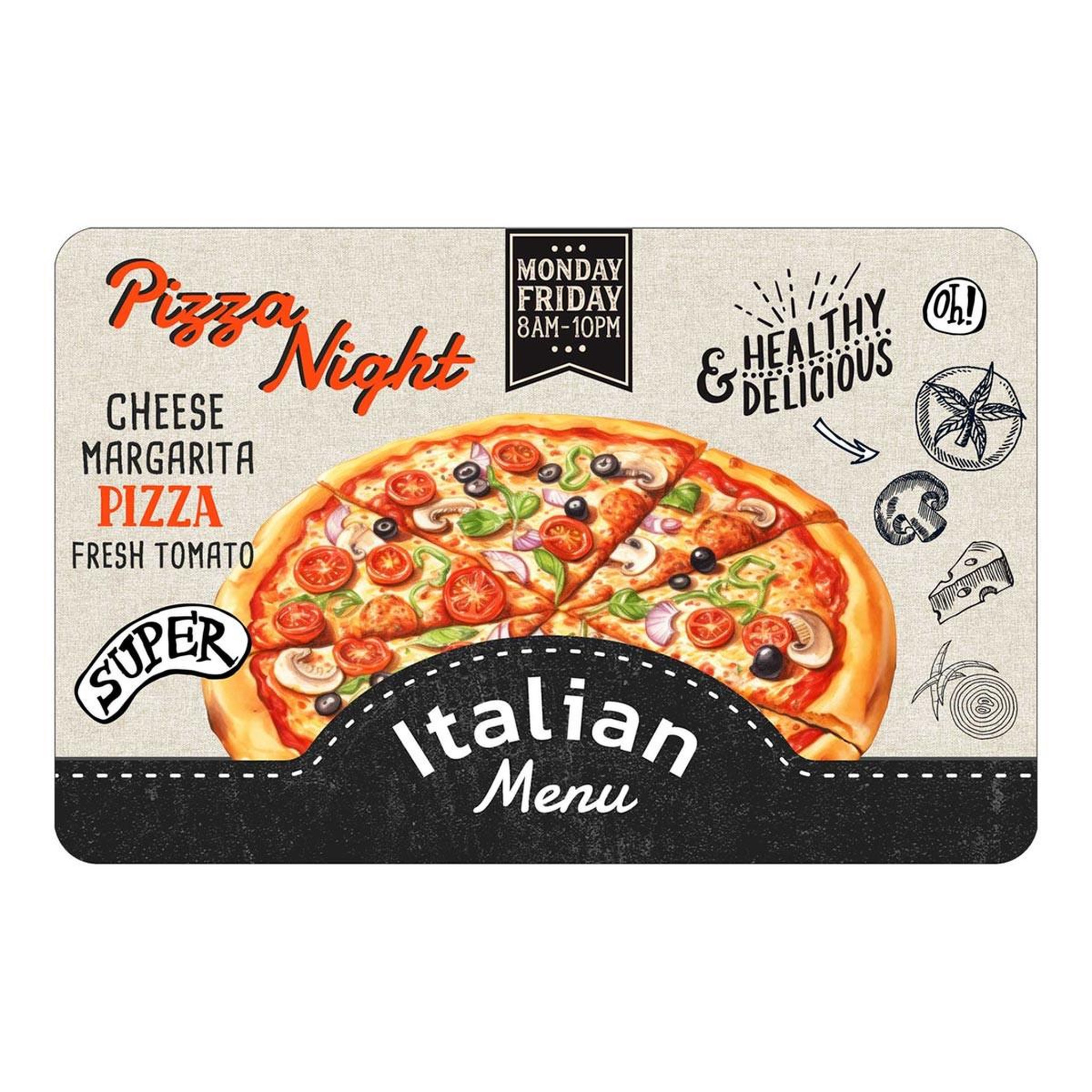 Douceur d'Intérieur Set de table imprimé  pizza  28x44cm multicolore