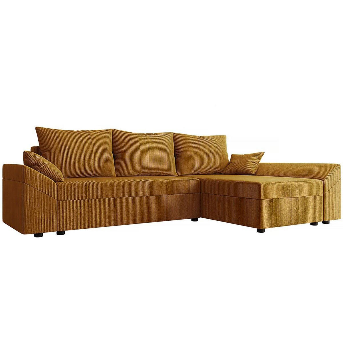 Habitat et Jardin Canapé d'angle convertible avec coffre  Vaugirard  en velours côtelé - 3 places - Jaune moutarde