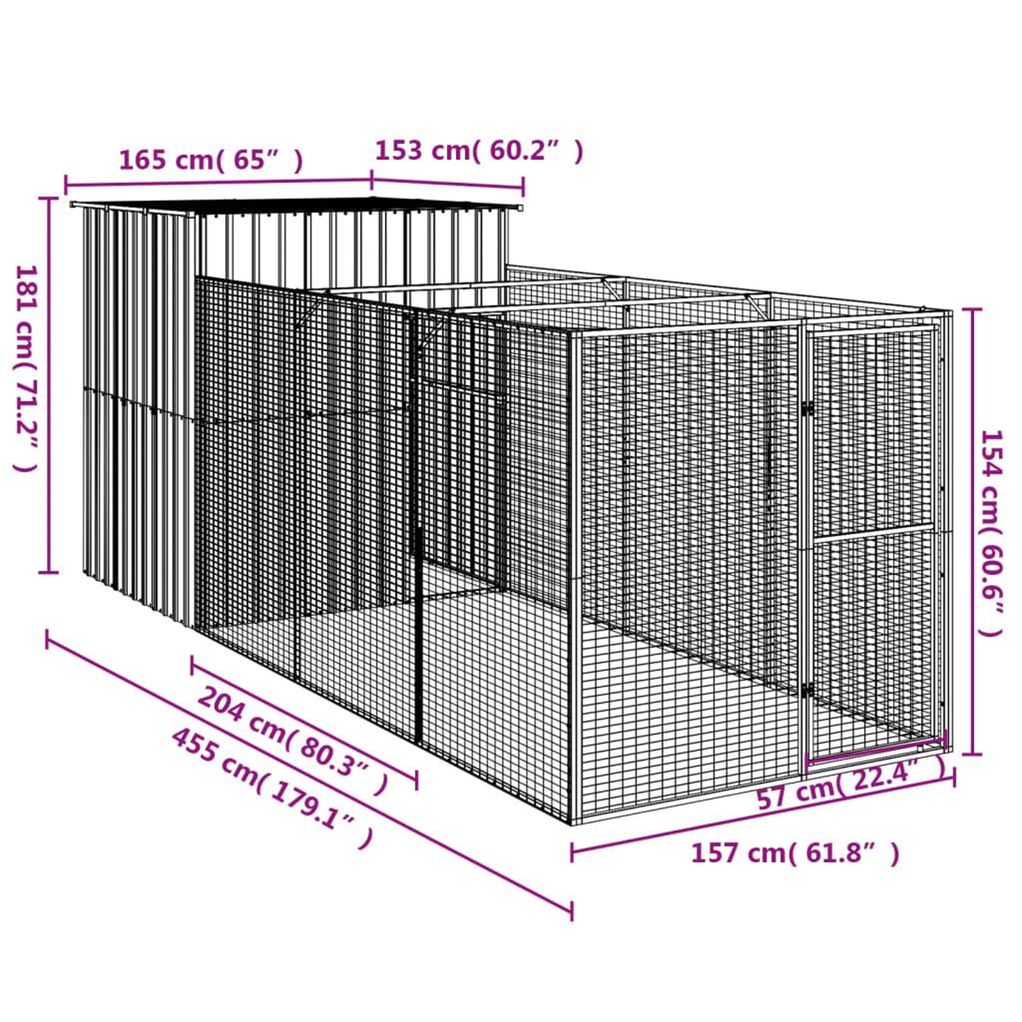 Voir la diapositive 6 : VIDAXL Niche pour chien avec cour gris clair 165x455x181 cm