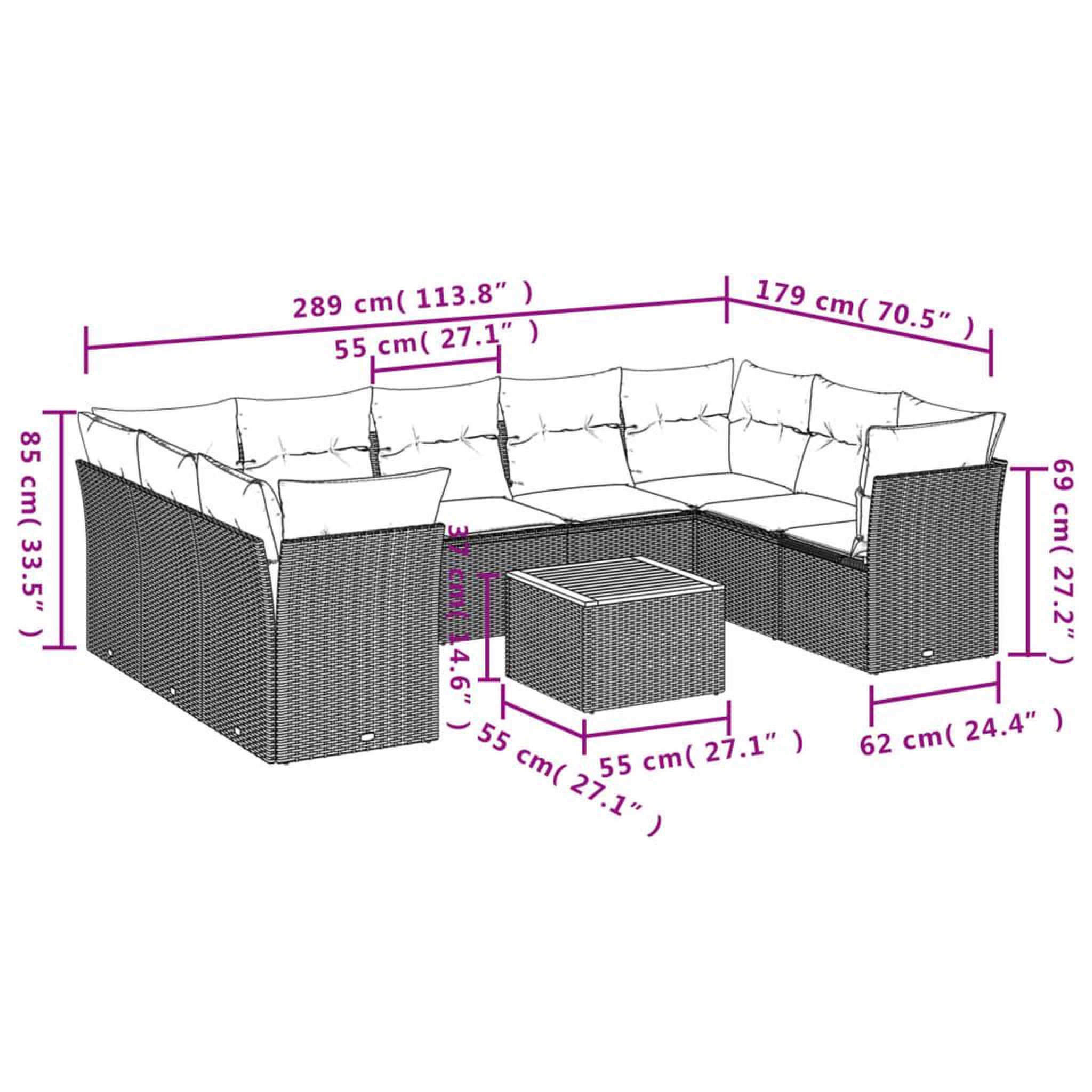 Voir la diapositive 6 : VIDAXL Salon de jardin et coussins 10 pcs melange beige resine tressee