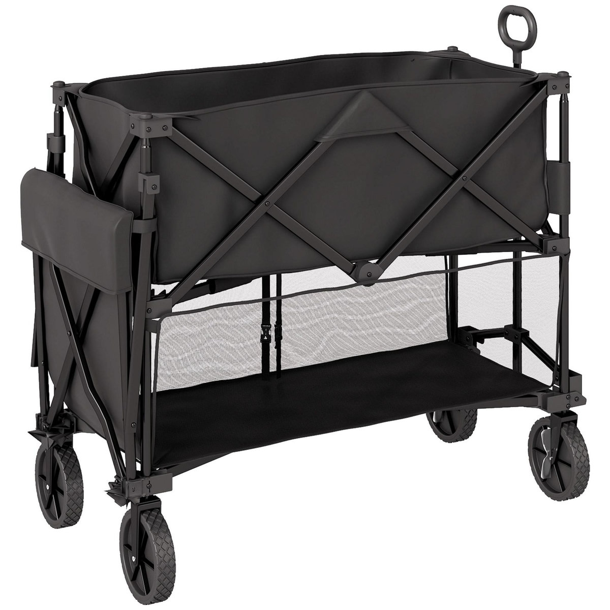 OUTSUNNY Chariot de jardin pliable multi-rangement max. 200 Kg - poignée teslescopique - roues tout terrain noir