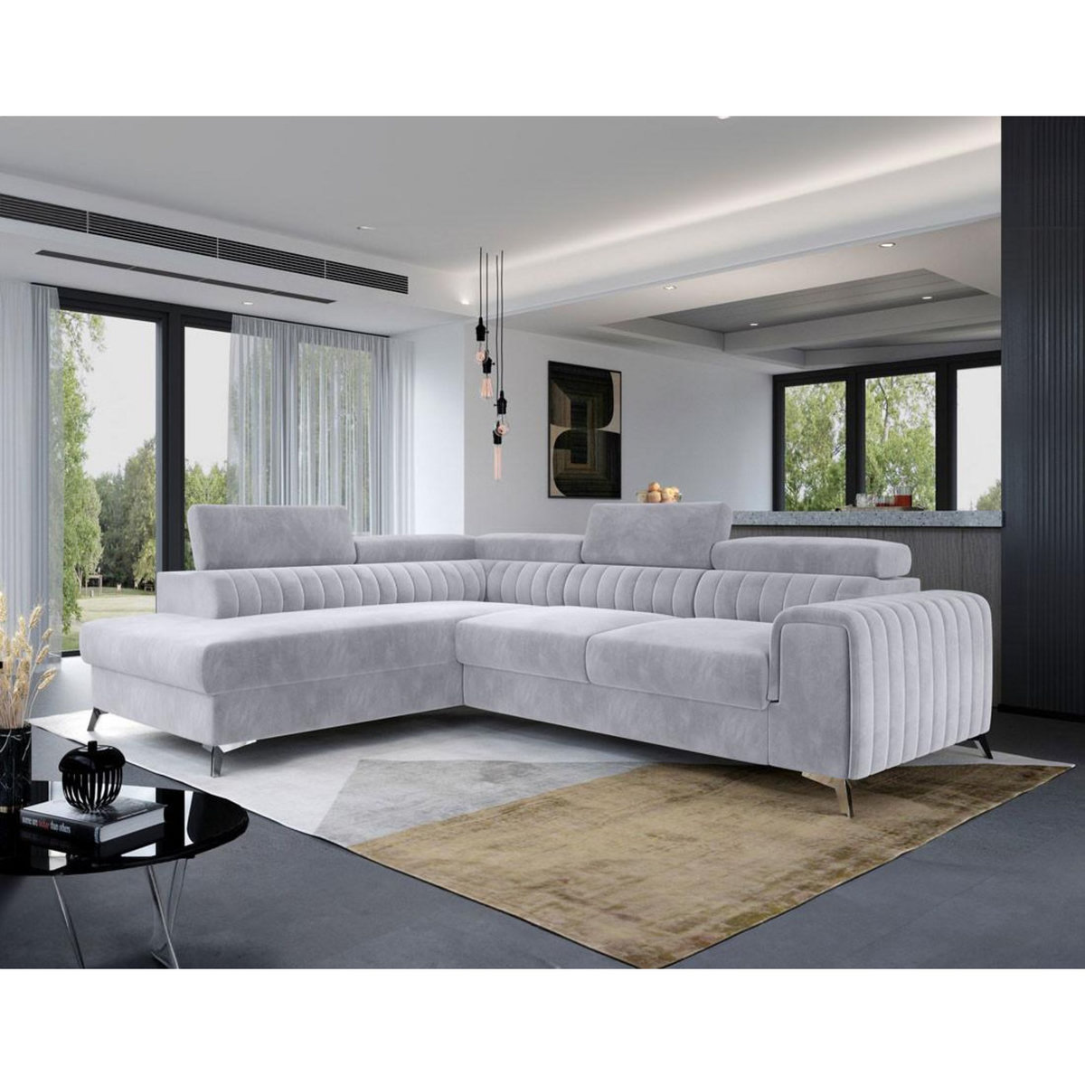 BEST MOBILIER Talisay - canapé d'angle gauche - 5 places - convertible avec coffre - en velours