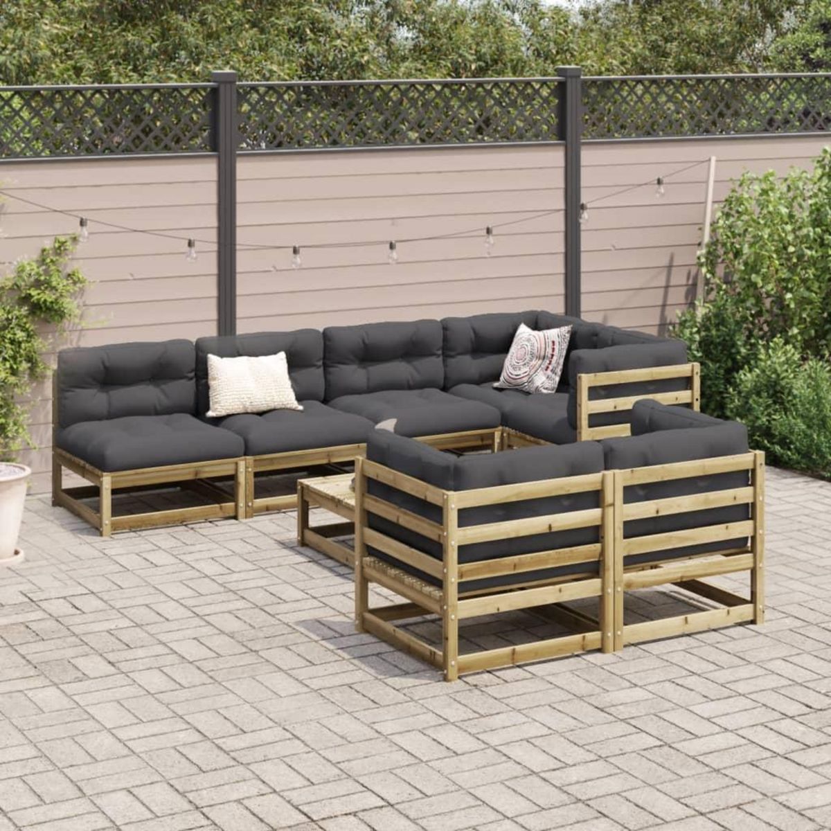 VIDAXL Salon de jardin 8 pcs avec coussins bois de pin impregne