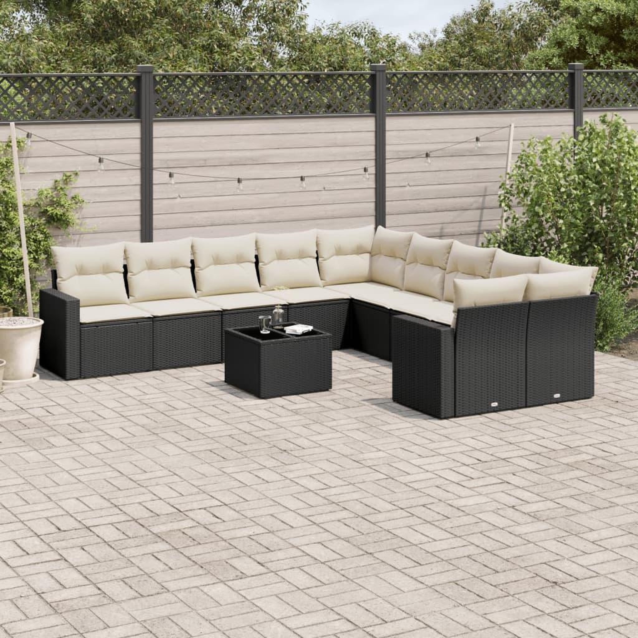 VIDAXL Salon de jardin 11 pcs avec coussins noir resine tressee