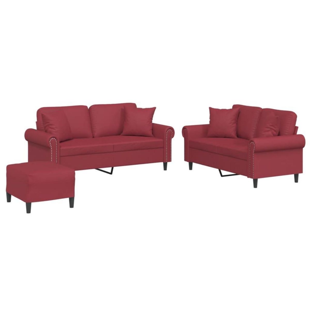 VIDAXL Ensemble de canapes 3 pcs et coussins rouge bordeaux similicuir