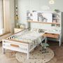 Voir la diapositive 2 : MERAX Lit avec rangement 90x200cm bois et mdf coloris blanc+naturel