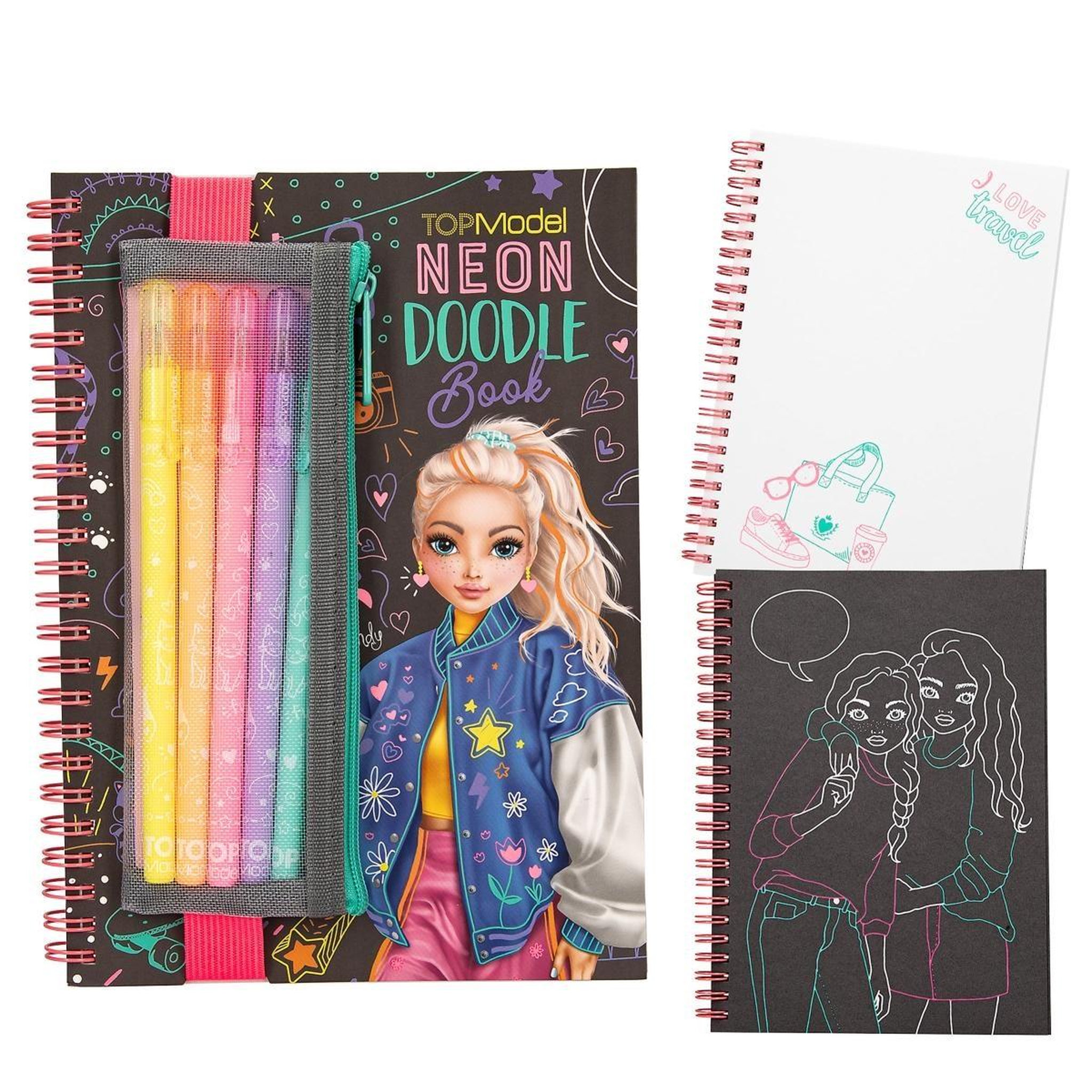 TOP MODEL Topmodel album à colorier doodle avec set stylos fluos