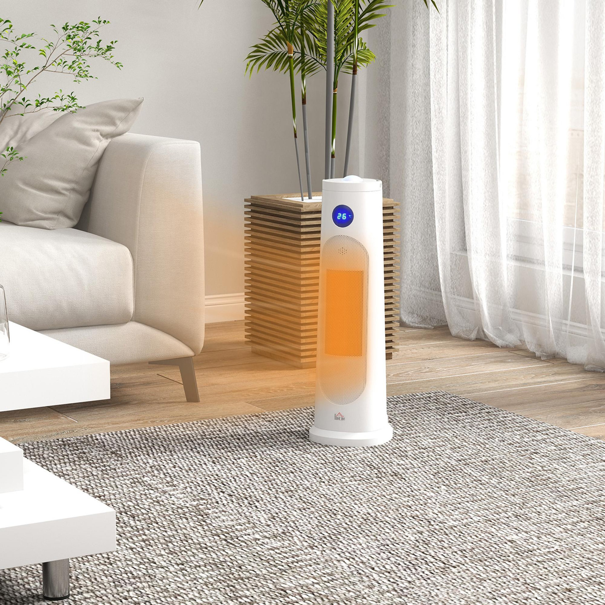 Voir la diapositive 2 : HOMCOM Chauffage d'appoint électrique colonne avec télécommande et timer - chauffage soufflant 1400-2000W - panneau LED - acier plastique noir blanc