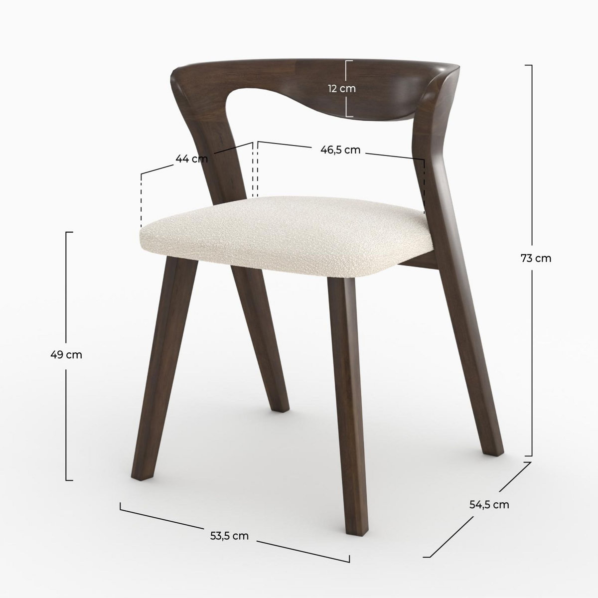 Rendez vous déco Chaise en bois d'hévéa foncé et tissu bouclé crème - Vega