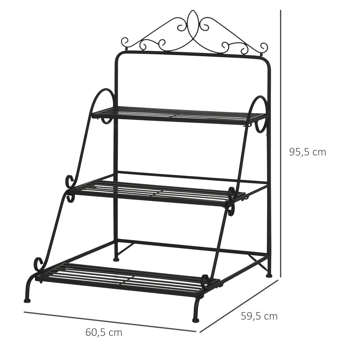 OUTSUNNY Support pour plantes présentoir avec étagères en métal 3 niveaux forme escalier intérieur/extérieur dim. 60,5L x 59,5l x 95,5H cm noir