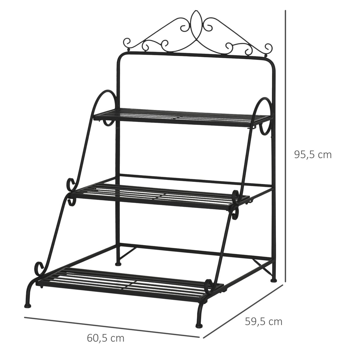OUTSUNNY Support pour plantes présentoir avec étagères en métal 3 niveaux forme escalier intérieur/extérieur dim. 60,5L x 59,5l x 95,5H cm noir