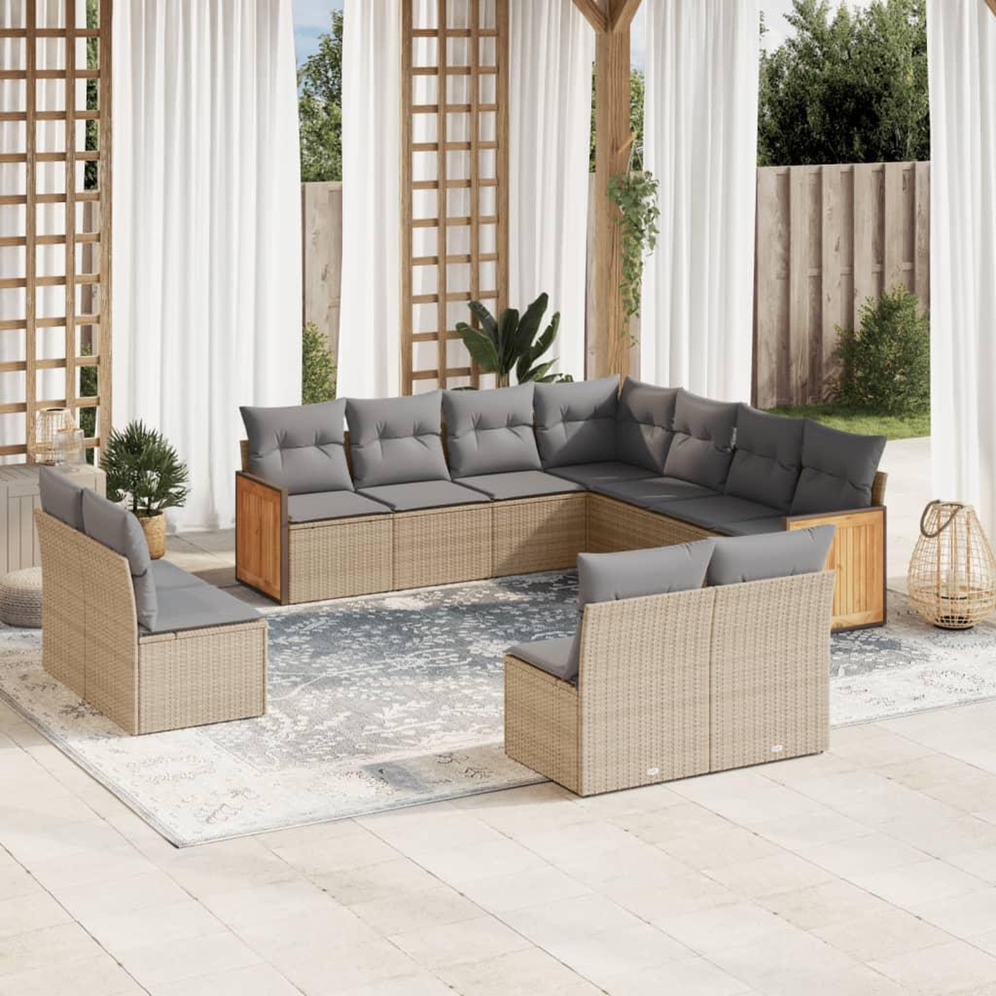 VIDAXL Salon de jardin 11 pcs avec coussins beige resine tressee