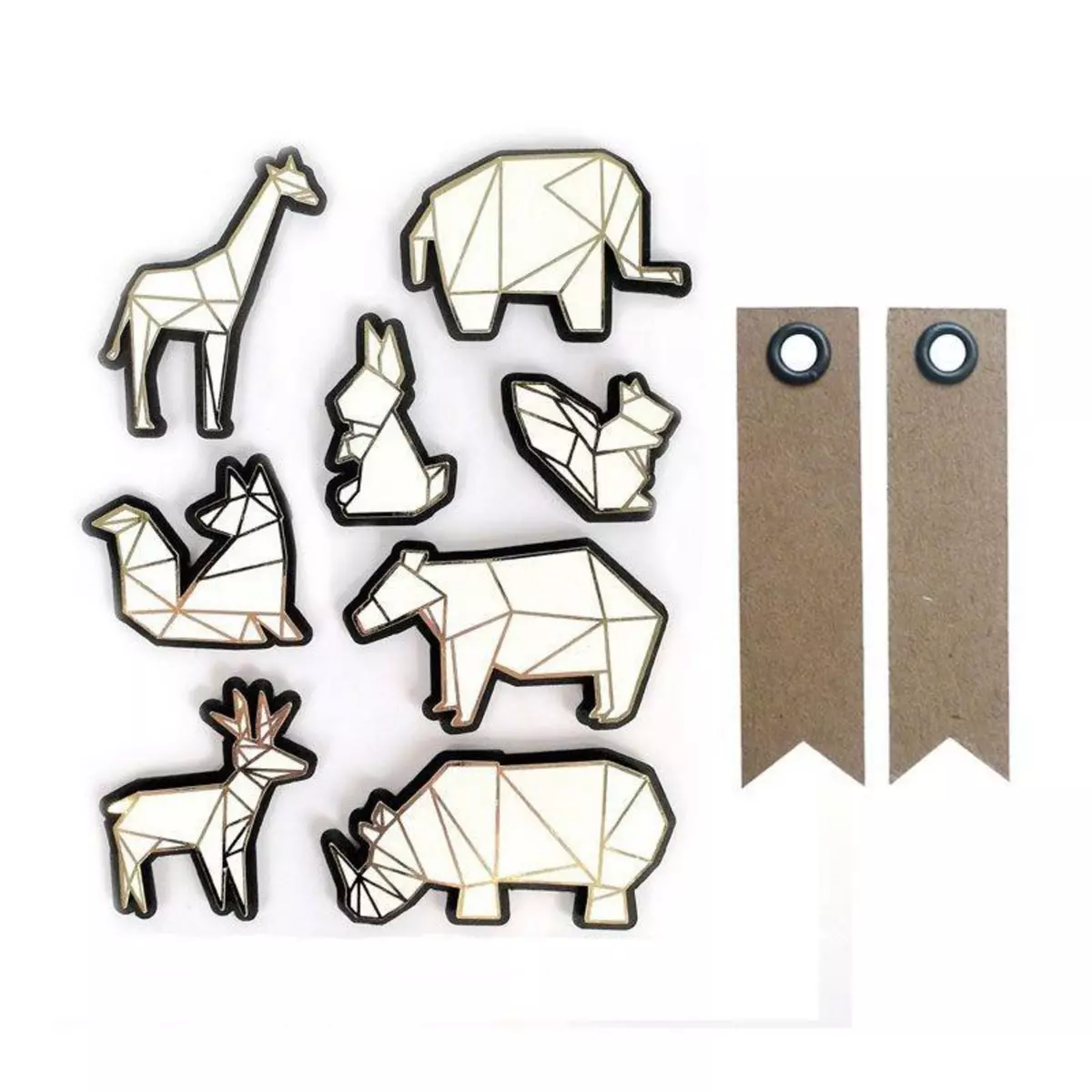 Graine créative 8 stickers 3D animaux du zoo 6 cm + 20 étiquettes kraft Fanion