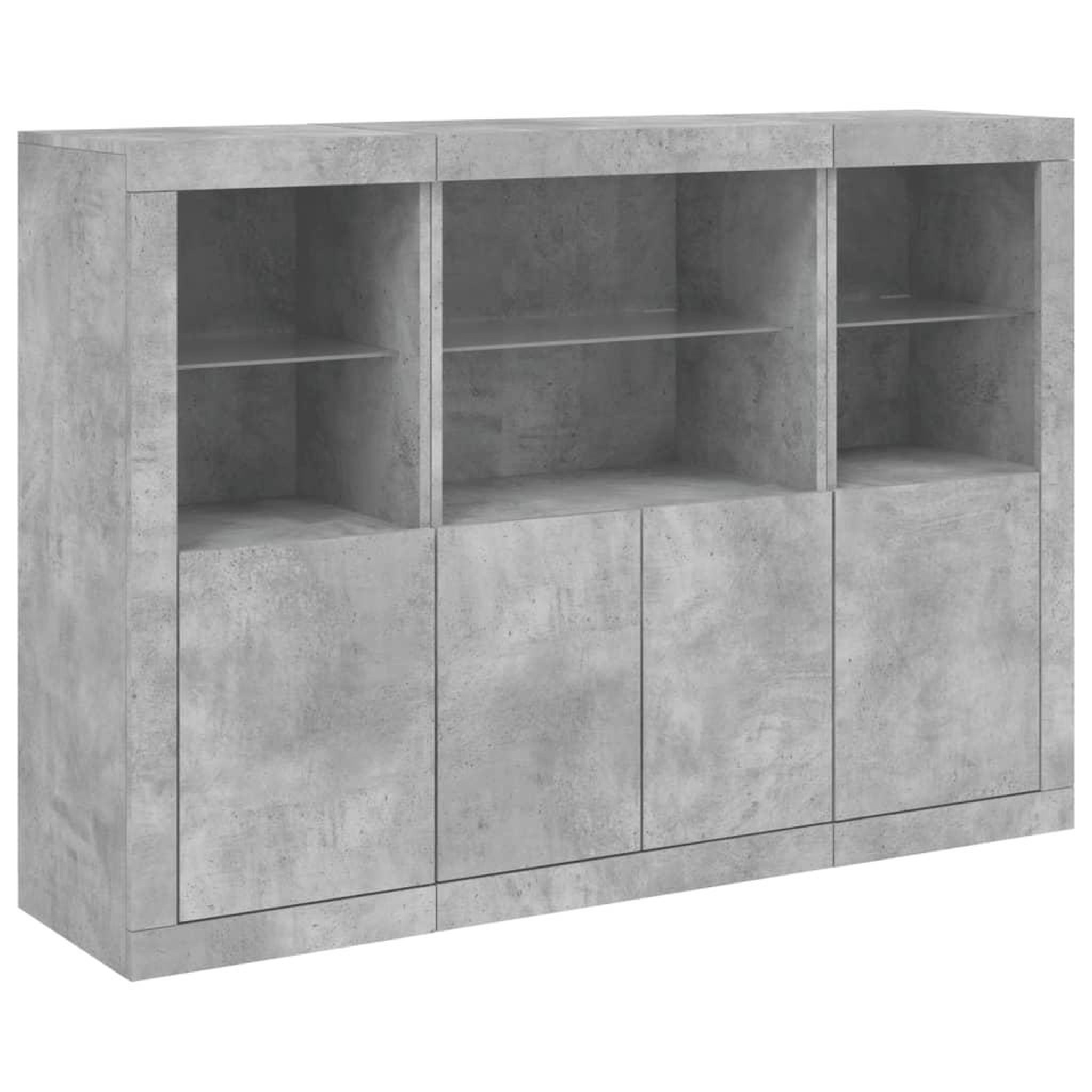 Voir la diapositive 5 : VIDAXL Buffets avec lumieres LED 3 pcs gris beton bois d'ingenierie