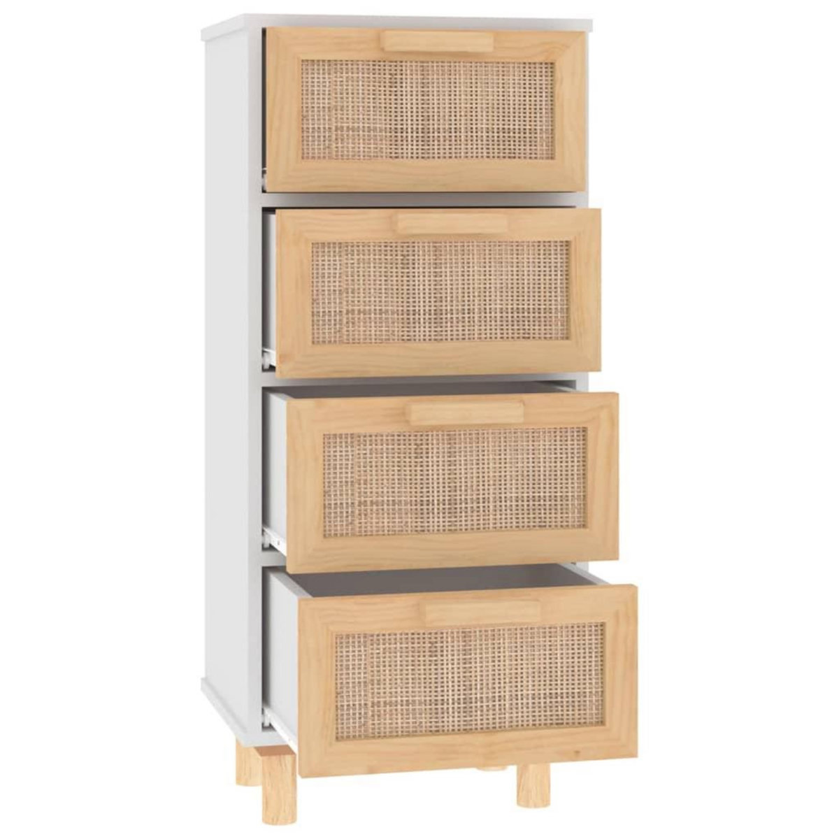 VIDAXL Buffet Blanc 40x30x90 cm Bois de pin massif et rotin naturel
