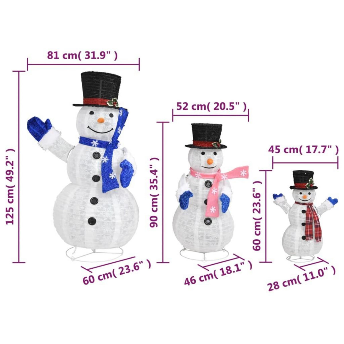 VIDAXL Decoration de Noël Figurines de famille Bonhomme de neige a LED